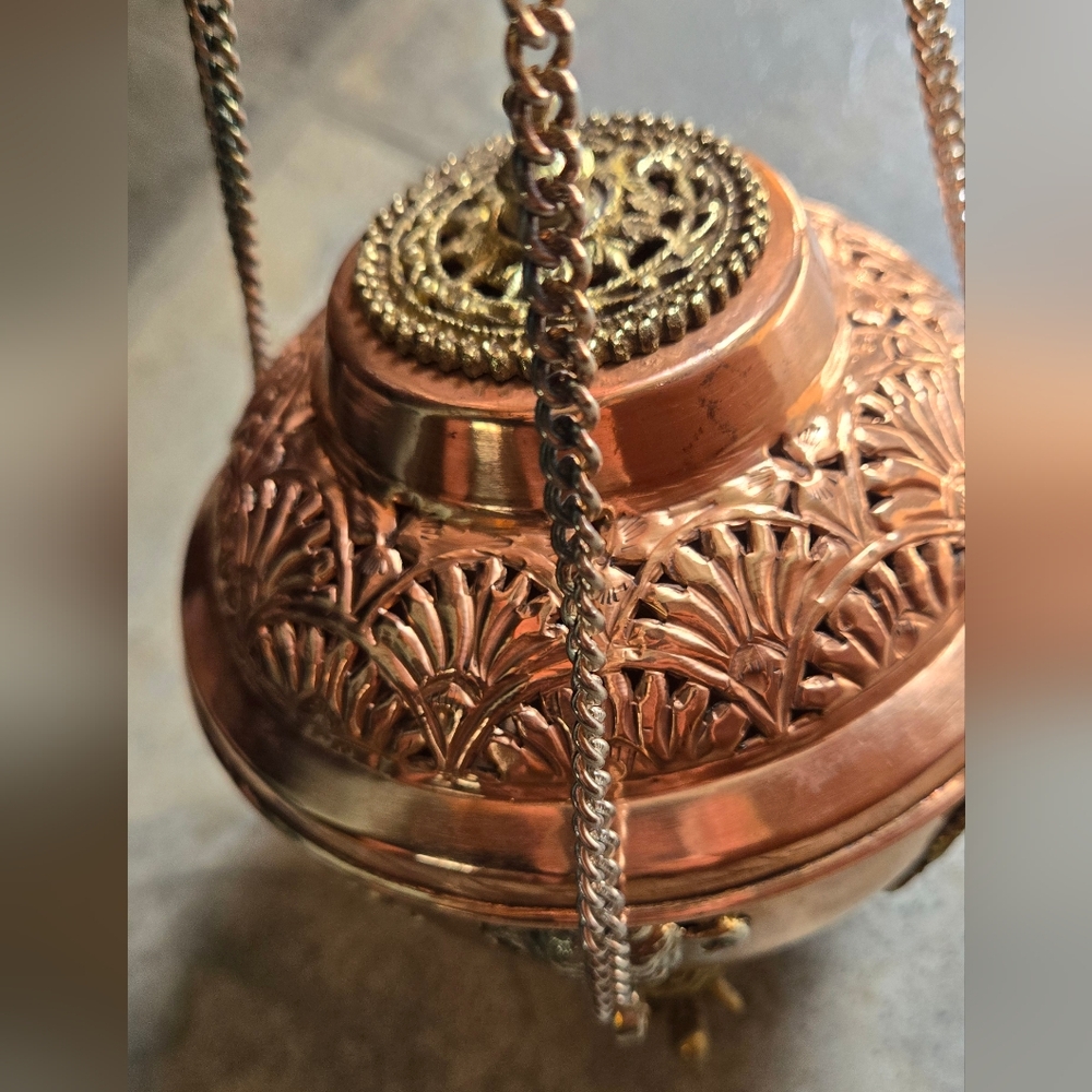 HOST PICK! 🎉Tibetan Ornate Copper Silver & Gold Lantern Candle & Incense Burner - Picture 11 of 15